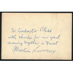 Martin Lawrence operaénekes autográf dedikációja őt ábrázoló fotón, Pless László (1905-1974) Kossuth-díjas karmester...