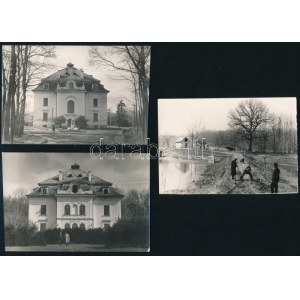 1958 Karapancsai fotók, 3 db, 2 fotón a karpancsai [Frigyes főherceg] vadászkastéllyal, a hátoldalakon feliratozva...