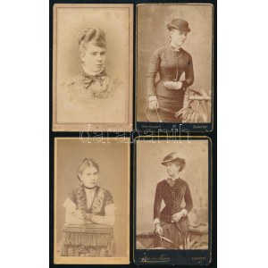 cca 1870-1890 Hölgyportrék, 4 db keményhátú fotó budapesti műtermekből, 10,5×6,5 cm