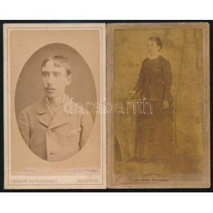 cca 1885-90 Fiatal hölgy és férfi portréja, 2 db keményhátú fotó Császár és Feistmantel kolozsvári műterméből...