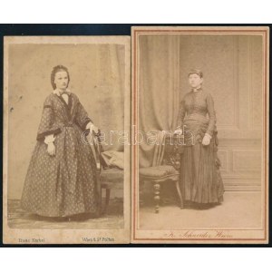 cca 1870 Női portrék, 2 db keményhátú fotó Franz Korbel és Karl Schneider bécsi műterméből, 10,5×6...