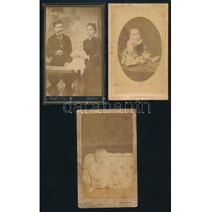 cca 1880-1890 össz. 3 db baba (csecsemő) portré, keményhátú fotó klf, műtermekből (Gévay/Bp., Riskó J és Társa/Bp....