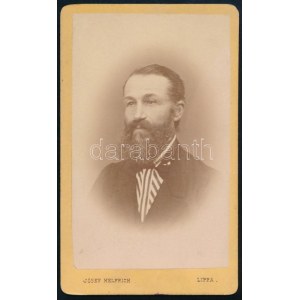 cca 1875 Férfiportré, keményhátú fotó Josef Helfrich lippai műterméből, 10,5×6,5 cm