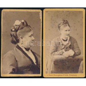 cca 1880 2 db női portré L. Faust pozsonyi műterméből, 10,5×6,5 cm