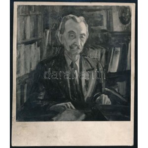 Schöpflin Aladár portréja, feltehetően Basch Edit festménye, jelzés nélküli fotó, hátoldalán feliratozott, 14,5x12...