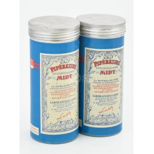 2 db Pipérazine Midy francia gyógyszeres tégely, kopással, m: 11 cm