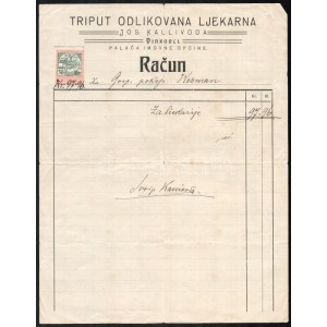 cca 1900 Vinkovci, számla céges fejléces papíron, 38 fillér okmánybélyeggel...