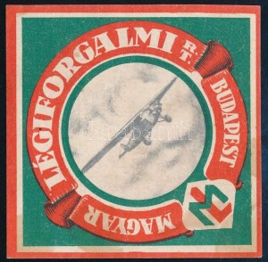 cca 1940 MALÉRT Magyar Légiforgalmi Rt. a MALÉV elődje. csomagcímke, reklám címke 7,5x7,5 cm