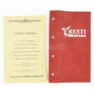 Resti Kocsma étlap + Hotel Astoria I. oszt. étterem étlap, borító nélkül