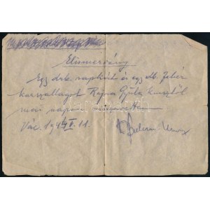 1944 Vác, elismervény Rajna Gyula kmsz-től (közérdekű munkaszolgálatos...