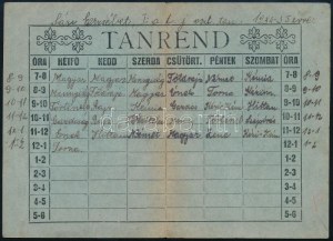 1934 Kihajtható kitöltött tanrend cserkész motívummal, jó állapotban