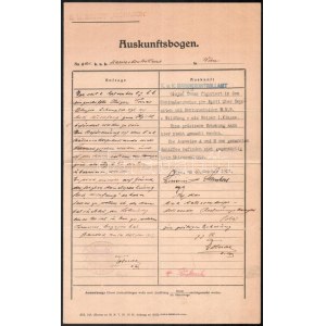 1917 Nagy eredeti adatlap (Auskunftnogen) az S.M.S. Monarch hajópecsétjével. A bécsi haditengerészeti irányító hivatal...