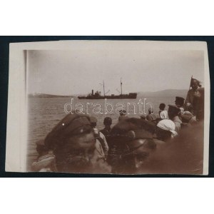 1921 Orosz hadihajó, hátoldalon feliratozott fotólap, 8×11,5 cm