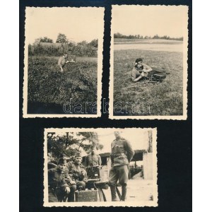cca 1940 Katonai távbeszélő készülékek (R2, R3), 3 db fotó, hátoldalon feliratozva, szép állapotban, 8...