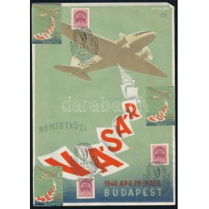 1940 Budapesti Nemzetközi Vásár kis plakát, alkalmi bélyegzésekkel 17x24 cm
