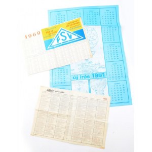 3 db falinaptár (plakát): Új Ember falinaptára 1962., Fővárosi Sütőipari Vállalat 1969., Új Írás 1981...