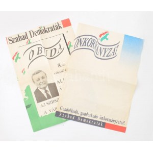 cca 1990-1998 2 db SZDSZ választási plakát, 40x29 cm körüli méretben
