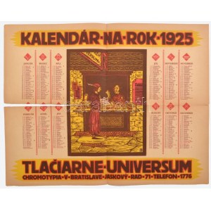 cca 1930 Szlovák linómetszetű naptár nyomtatvány, szakadással a hajtásoknál ...