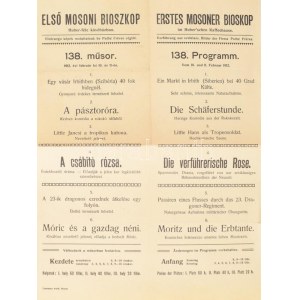 1912 Első Mosoni Bioszkop Huber-féle kávéházban, elsőrangú képek mutattatnak be a Pathé Fréres cégtől...