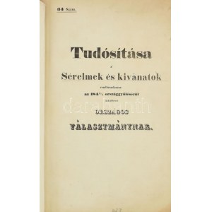 1843 Tudósítása a' sérelmek és kivánatok rendbesedésére az 1843/4 országgyűlésérül kiküldetett országos választmányának...