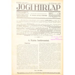 1934 A Jogi hírlap c. folyóirat, szerk: Dr. Boda Gyula ügyvéd, VIII. évfolyamának számai bekötve...