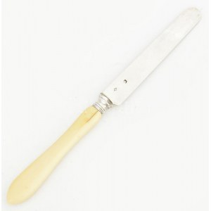Ezüst(Ag) gyümölcskés csont nyéllel, jelzett, h: 20 cm, bruttó: 28,5 g
