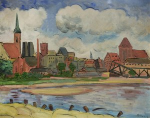 Tymon NIESIOŁOWSKI (1882-1965), Widok Torunia, 1945 (obraz dwustronny)