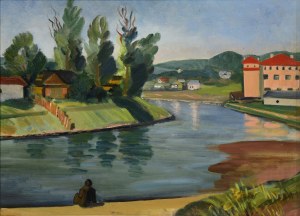 Tymon NIESIOŁOWSKI (1882-1965), Widok Torunia, 1945 (obraz dwustronny)