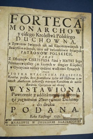 P. Pruszcz, Fortress of Monarchs Y Whole Polish Kingdom 1737