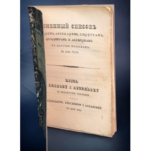 LISTA LEKARZY I APTEKARZY w Królestwie Polskiem 1841