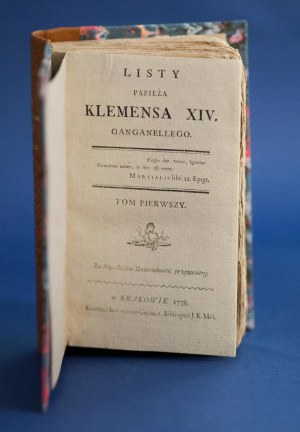 1778 LETTERS OF POPE CLEMENT XIV GANGANELLI