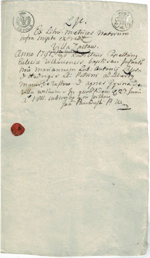 Výpis z rukopisu křestního zákona z roku 1819
