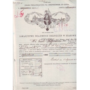 Tow. Wzajemnych Ubezpieczeń w Krakowie, polisa prolongacyjna na 1914/15 rok, Lwów