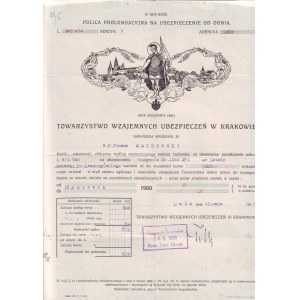 Tow. Wzajemnych Ubezpieczeń w Krakowie, polisa prolongacyjna na 1915/16 rok, Lwów