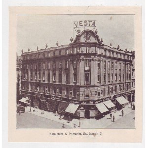 VESTA, widok kamienicy w Poznaniu, wyklejka na kartonie
