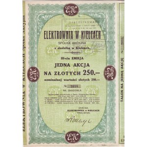 Elektrownia w Kielcach, akcja III emisji na 250 zł z 1935 r.