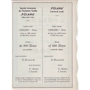 POLANA Z-dy Przemysłu Włókienniczego, akcja na 500 zł, Łódź 1937 r.
