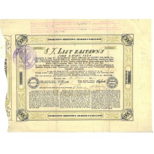 Tow. Kredytowe Ziemskie w Warszawie, List Zastawny serii 1924r. na 500 dolarów, 19(27) r. Warszawa
