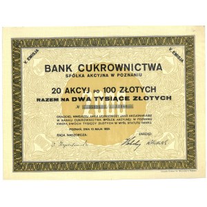 Bank Cukrownictwa, 20 akcji V emisji na 2000 zł, Poznań 1929