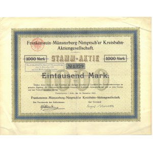 Frankenstein-Münsterberg-Nimptsch'er Kreisbahn, Kolej Ząbkowice Śląskie-Ziębice-Niemcza, akcja na 1000 marek 1910