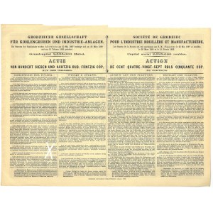 Grodzieckie Tow. Kopalń Węgla i Zakładów Przemysłowych, akcya na 187,50 rubli, Grodziec 1903 r.