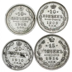 Rusko - Mikuláš II. , 15, 10 kopejok LOT - 4 ks