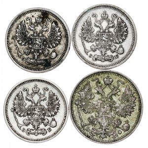Russia - Nicholas II. , 15, 10 Kopecks LOT - 4 pcs