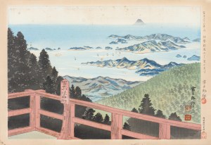 Tomikichirō Tokuriki (1902-2000), Odległy widok na Fuji z góry Asakuma w Ise, Japonia, 1939/1940 r.