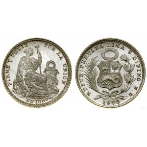 Peru, 1 dinero, 1908 FG, Lima