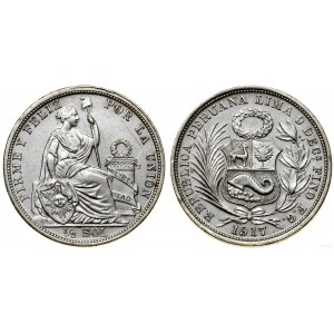 Peru, 1/2 sola, 1917 FG, Lima