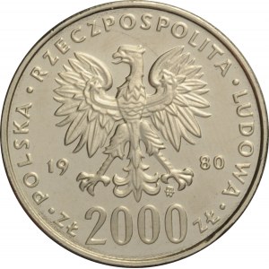 Polska, PRL, 2000 złotych 1980, Lake Placid NY, biegacz, próba niklowa, UNC