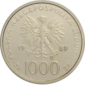 Polska, PRL, 1000 złotych 1989, Jan Paweł II - kratka, próba niklowa, UNC, WYŚMIENITE!