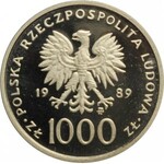 Polska, PRL, 1000 złotych 1989, Jan Paweł II - kratka, próba niklowa, UNC, WYŚMIENITE!
