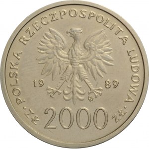 Polska, PRL, 2000 złotych 1989, Jan Paweł II - kratka, próba niklowa, UNC